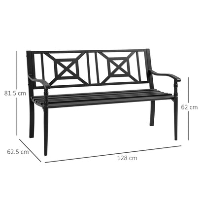 2-Seater Steel Garden Bench with High Back and Armrests, 128x62.5x81.5 cm, Black