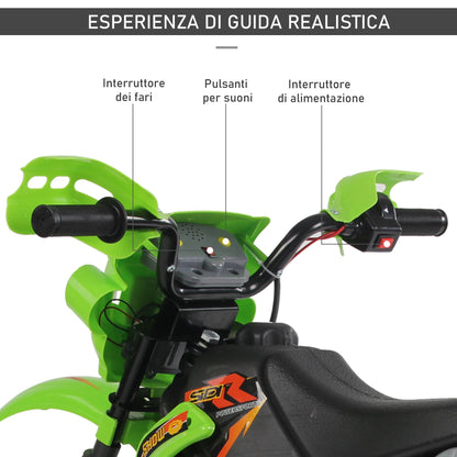 Moto Electric Cross with green wheels for children 3 years and more, 6v speed 6v 2.5km/h battery, 102 x 53 x 66cm