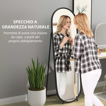 Full-Length Floor Mirror with Folding Stand, in Glass and Metal, 40x41x159 cm, Black