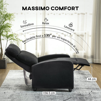 Manually Reclining Relaxing Chair with Footrest and Fabric Upholstery, Black