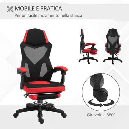 Ergonomic Reclining Office Chair with Footrest, Mesh Fabric, 58x63x112-122 cm, Black and Red