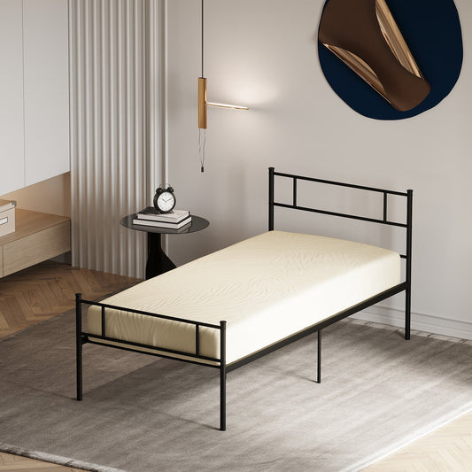Single Steel Bed Frame 90x200cm with Slats, Headboard and Footboard, Black