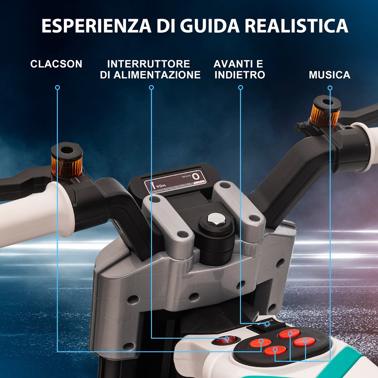 Electric Motorcycle for Children 3-5 Years in PP and Metal with Wheels, Horn and Music, 86x44x58 cm, White and Black