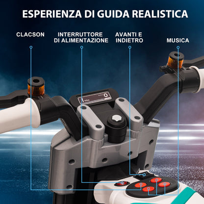 Electric Motorcycle for Children 3-5 Years in PP and Metal with Wheels, Horn and Music, 86x44x58 cm, White and Black