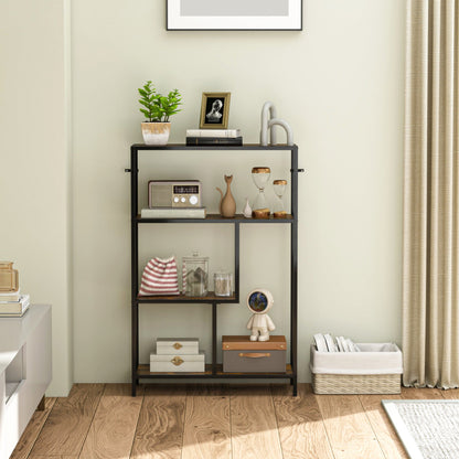 Industrial Style 4-Tier Bookcase in Wood and Metal, 77x30x116 cm, Rustic Brown