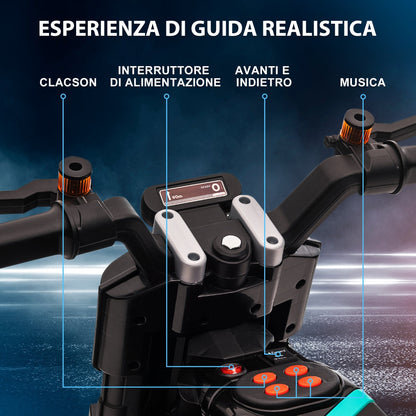 Electric Motorcycle for Children 3-5 Years in PP and Metal with Wheels, Horn and Music, 86x44x58 cm, Black