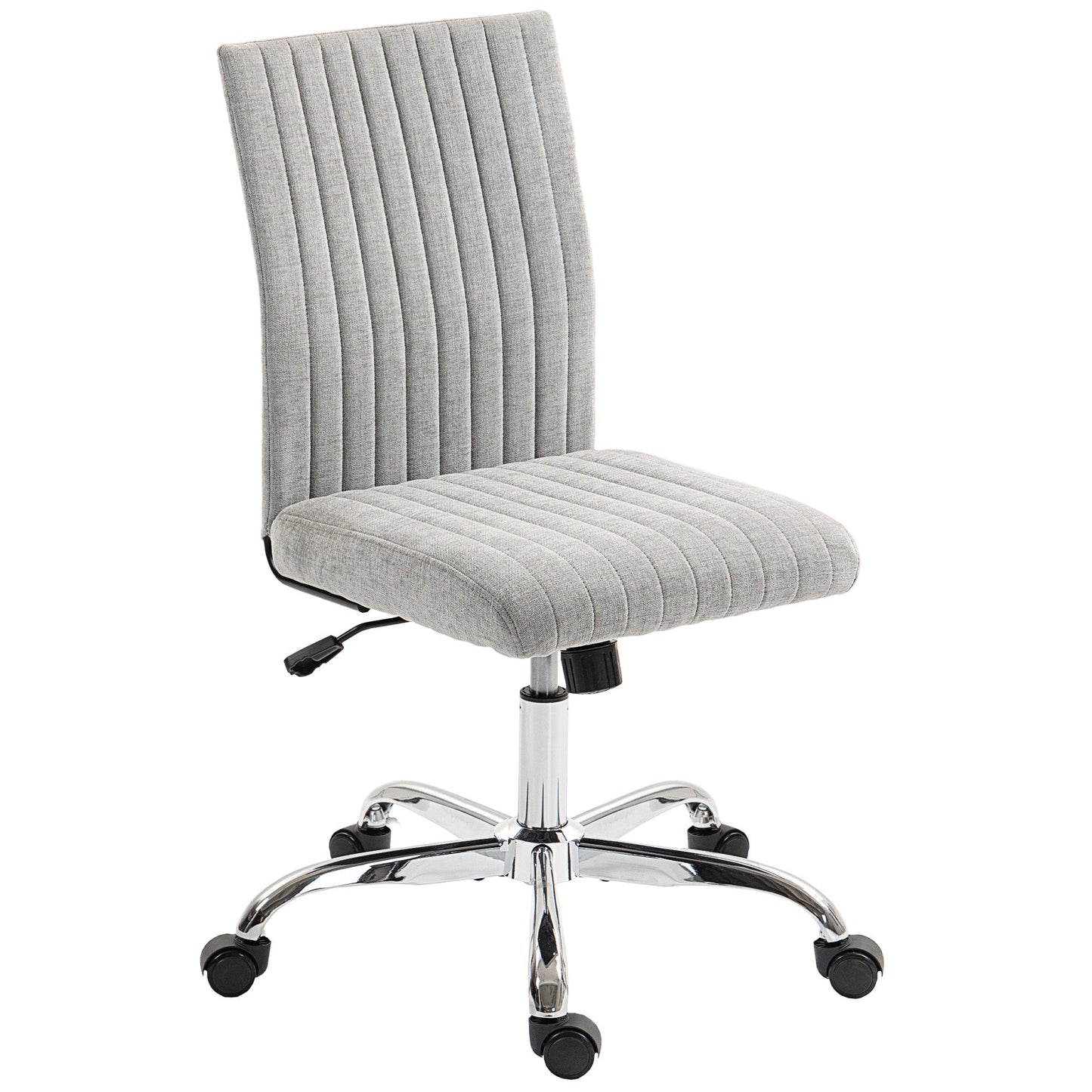 Armless Office Chair with Adjustable Height and Swivel Seat, Fabric Upholstery, Grey