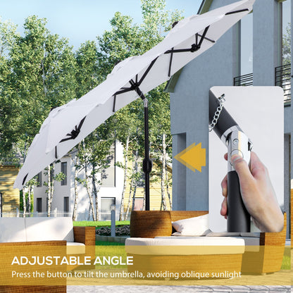Double Tilting Garden Umbrella with Crank Opening, 295x152x222cm, White