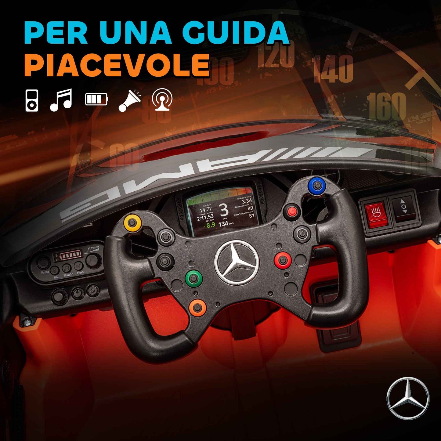Electric Car for Children 3-8 Years Mercedes-AMG 12V with Remote Control, LED Lights, Transport Wheels, Orange