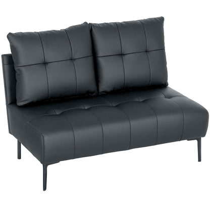 2-Seater Faux Leather Sofa with Armrests and Button Quilting, 115x73x83 cm, Black