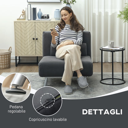 3-in-1 Sofa Bed with Adjustable Backrest and Linen-Effect Fabric Cushion, Dark Grey