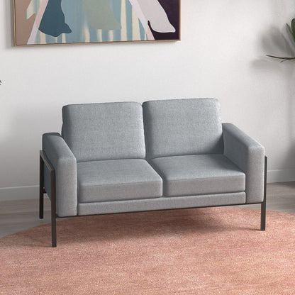 2 Seater Sofa in Linen Effect Fabric with Steel Legs and Padded Cushions, 138x70x83.5 cm, Grey