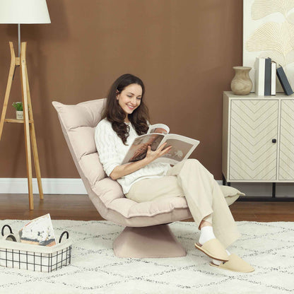360° Swivel Relaxing Chair with 5-Position Adjustable Backrest in Linen-Effect Fabric, Beige