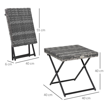 Space-Saving Folding Garden Table in Synthetic Rattan and Steel, 40x40x40cm, Grey
