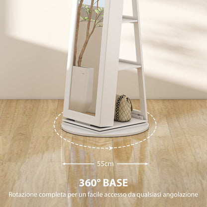 3-in-1 360° Swivel Jewelry Mirror, Rear Shelves and Lockable Door, 55x55x161 cm, White