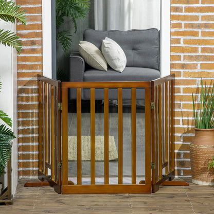 3 Panel Folding Dog Gate with Non-Slip Feet for Hallways, Stairs and Rooms, Pine Wood, 181x35x76 cm, Dark Brown