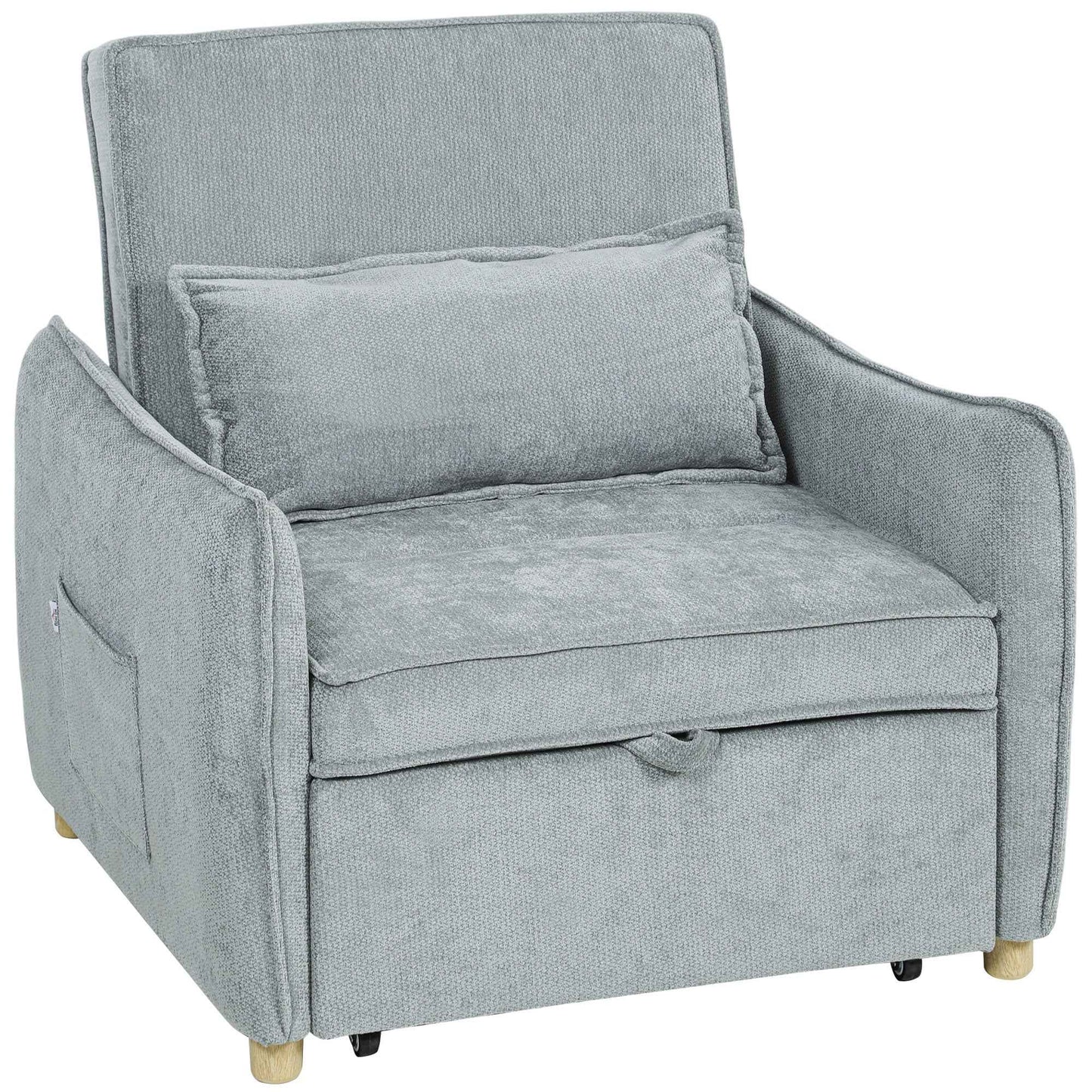 3-in-1 Reclining Sofa Bed with Cushion, Chenille Upholstery, 88x84x87 cm, Grey