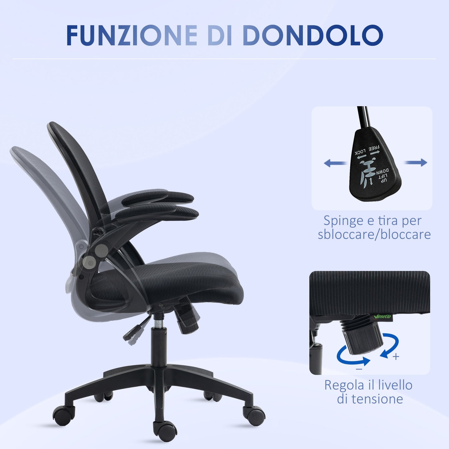 Ergonomic Office Chair with Mesh Backrest and Adjustable Height, 65.5x61.5x88-97.5cm, Black