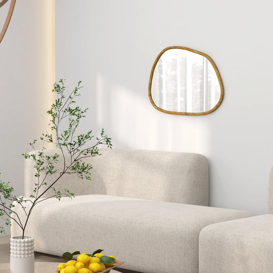 Modern Wall Mirror with Irregular Edges and Wooden Frame for Bedroom and Entrance, 80x60 cm