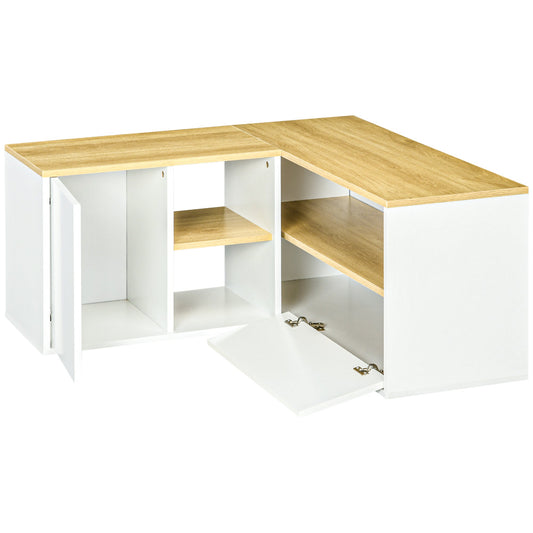 L-Shaped TV Cabinet for 40" TV with 3 Open Shelves and 2 Cabinets, Chipboard, 90x90x45 cm