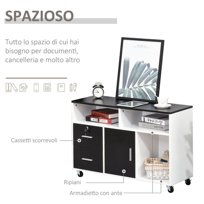 Printer Cabinet with Drawers, Multipurpose Cabinet for Office and Home, Black and White, 100x35x65cm