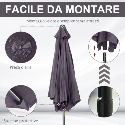 Garden Umbrella 2.6x2.4 m Tilting with Crank, in Aluminum and Polyester Gray and Black