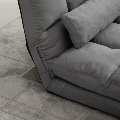 Folding Floor Sofa Lounger, 7-Level Reclining Backrest and Cushions, Modern Sofa for TV, Games, Reading, Yoga, Office, 130x73x60 cm, Light Grey