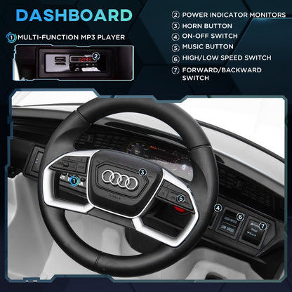 AUDI - 12V Electric Ride-On Toy Car for Kids with Remote Control, Speed 3-8km/h, Lights and Music, Age 3-5 Years, White