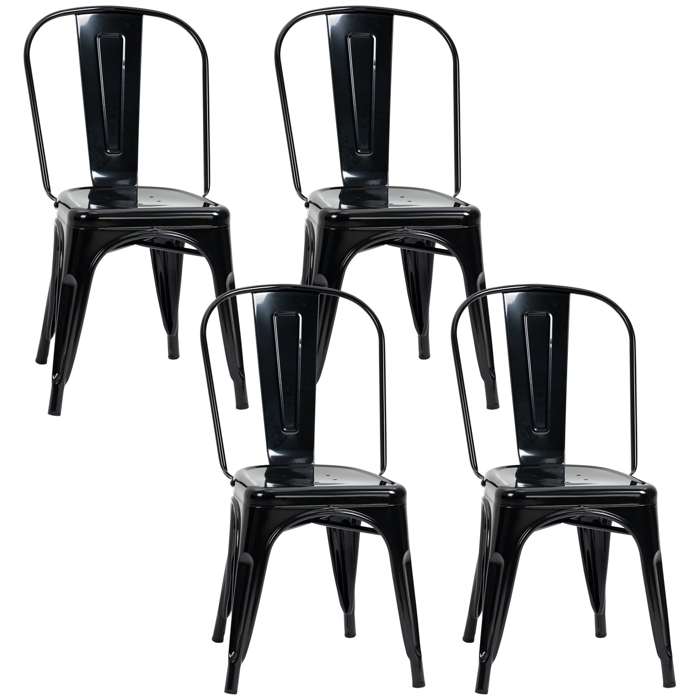 Set of 4 Industrial Style Stackable Steel Kitchen Chairs, 45x53x85cm, Black