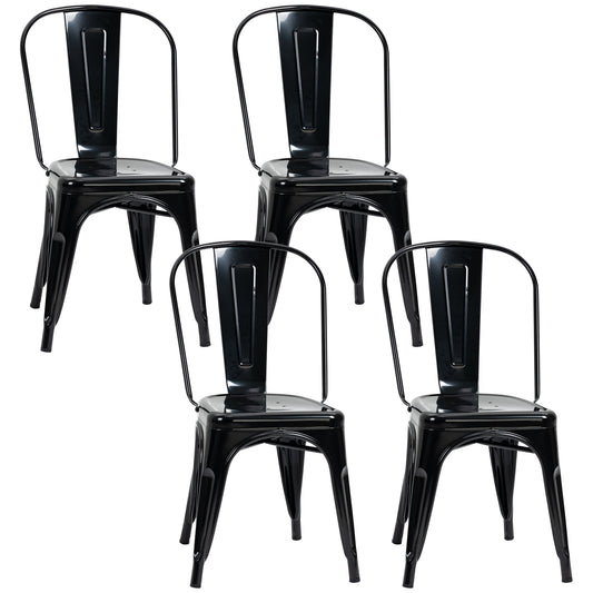 Set of 4 Industrial Style Stackable Steel Kitchen Chairs, 45x53x85cm, Black