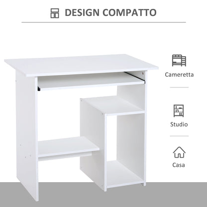 Space-Saving Home Office Desk, Modern Computer Desk, PC Stand, CPU Shelf and Pull-Out Wooden Keyboard Tray, 80x45x75cm, White