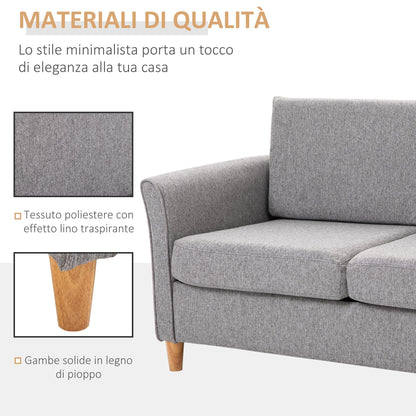 Sofa two seats Modern and compact line in Grey and wood linen (70cmx141cmx78cm)