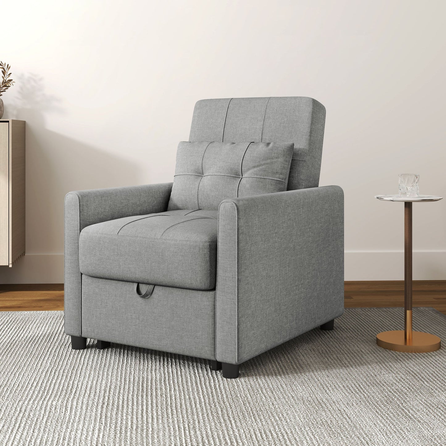 Single Reclining Armchair Bed on 3 Levels with Extra Cushion, 69x82x85cm, Light Grey