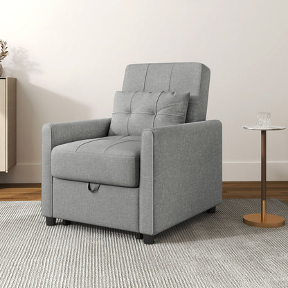Single Reclining Armchair Bed on 3 Levels with Extra Cushion, 69x82x85cm, Light Grey