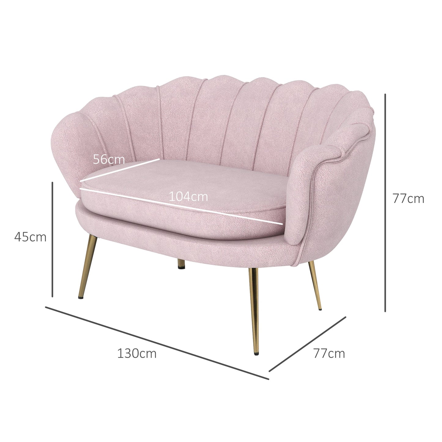 2 Seater Sofa in Industrial Chic Style in Velvet Effect Fabric and Metal, 130x77x77 cm, Pink