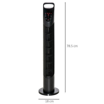 Column Fan with Remote Control up to 5m, 70° Oscillation with 3 Modes and 3 Speeds, 7.5h Timer, 40W Black, Ф18x78.5cm