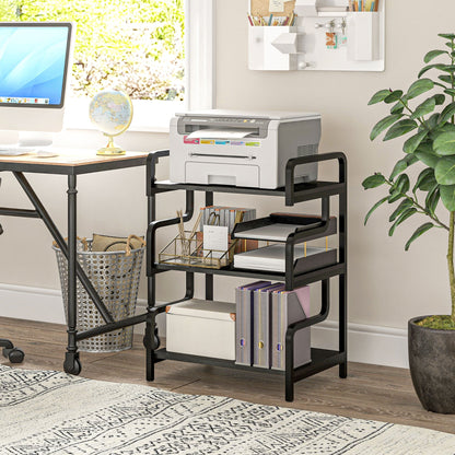 HOMCOM 3-Tier Industrial Printer Stand, Metal and Chipboard, 55x40x77 cm, Black