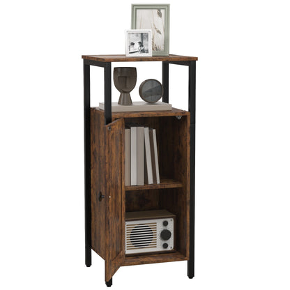 Industrial Bedside Table with 2 Shelves and Adjustable Internal Shelf, in Wood and Steel, 34x30x80 cm, Brown