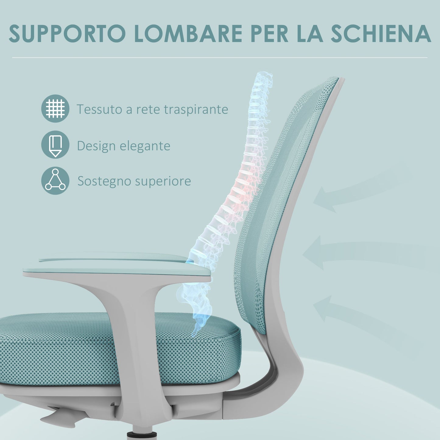 Ergonomic Height-Adjustable Office Chair with Breathable Backrest, 55x48x82.5-94.5 cm, Light Green