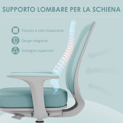 Ergonomic Height-Adjustable Office Chair with Breathable Backrest, 55x48x82.5-94.5 cm, Light Green
