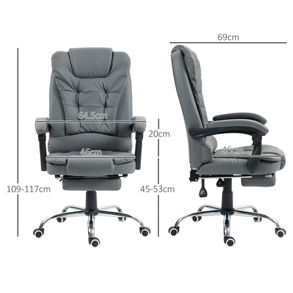 Ergonomic Office Chair 145° Reclining with Pull-Out Footrest in Faux Leather, Grey