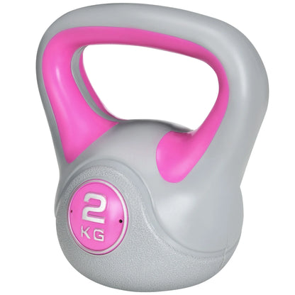 Kettlebell 8kg in PU and Sand with Flat Base and Handle for Deadlifts, Squats and Lifts, 18x10x20 cm, Pink