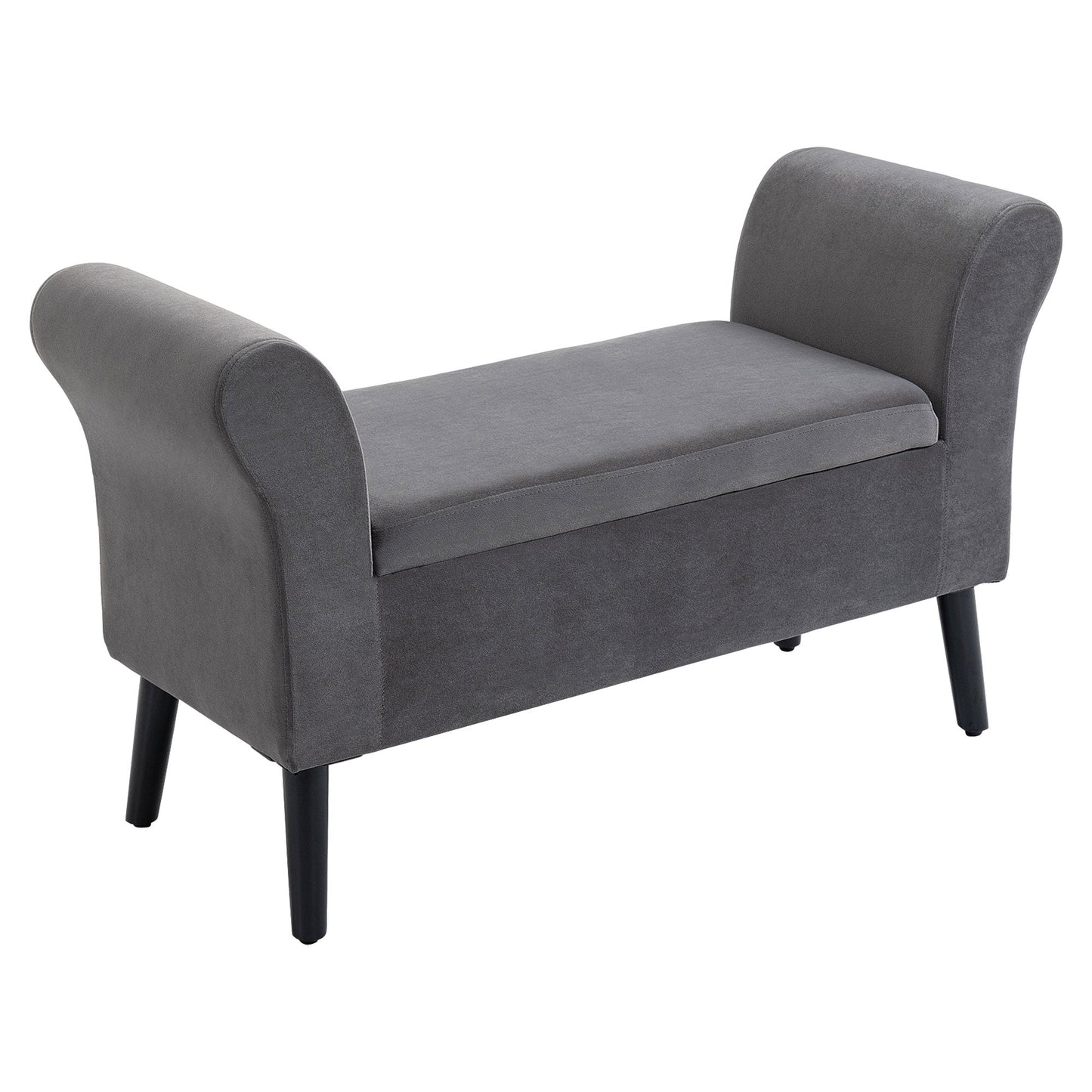 Velvet Fabric Upholstered Storage Bench for Bedroom with Armrests, 111.5x41x65cm - Grey