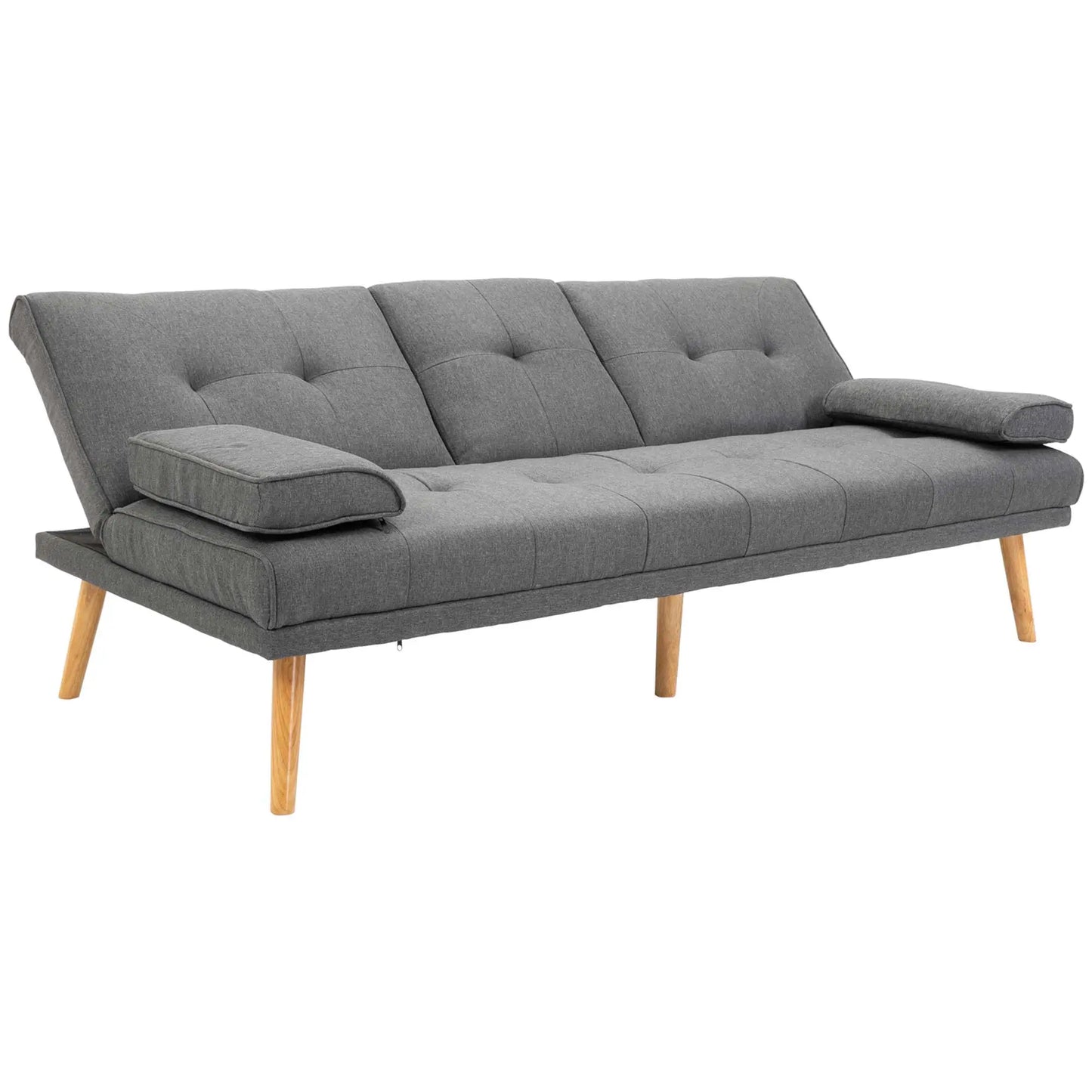 3 Seater Reclining Sofa Bed with 2 Detachable Armrests, in Linen Effect Fabric and Poplar Wood, 181x77x78 cm