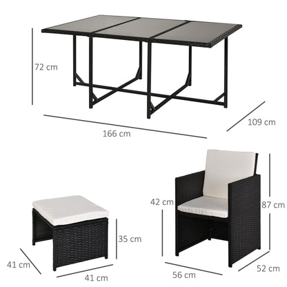 LUMIJA | 11 Piece Outdoor Rattan Garden Furniture Set with Tempered Glass Table and Cushions, Dining Set, Black