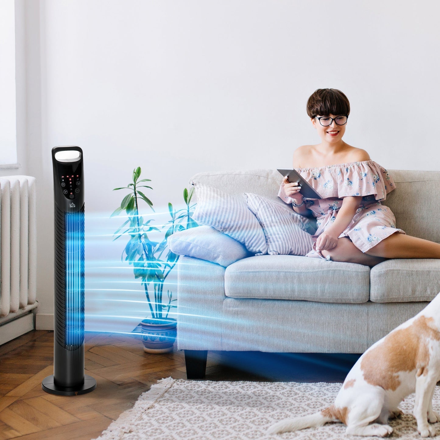 Column Fan with Remote Control up to 5m, 70° Oscillation with 3 Modes and 3 Speeds, 7.5h Timer, 40W Black, Ф18x78.5cm
