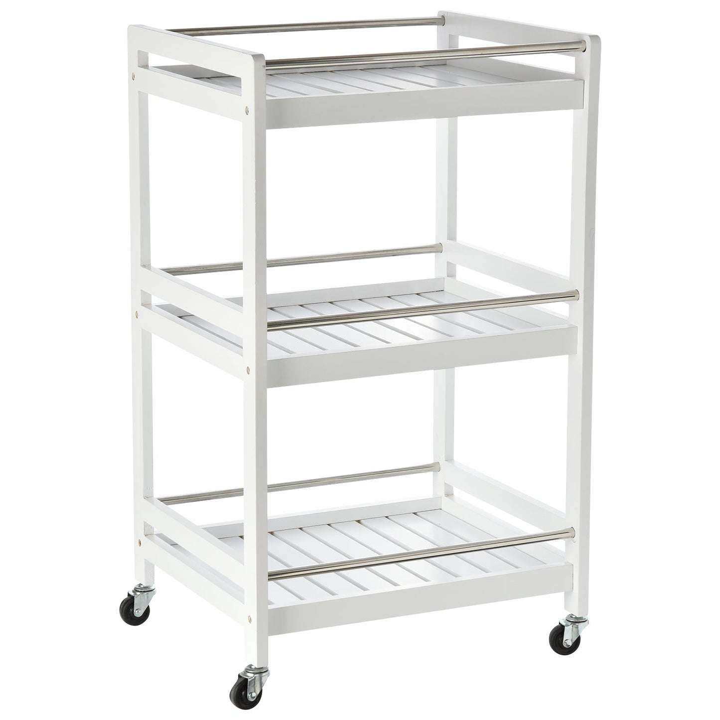 SPOON | Wooden Kitchen Trolley with 3 Shelves and Wheels, 45x38x78cm, White