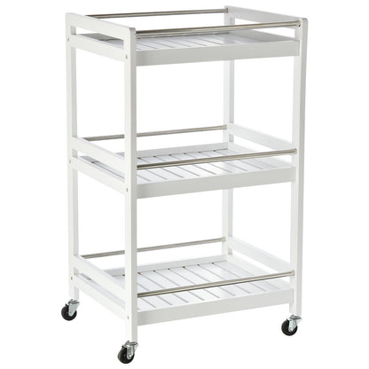 SPOON | Wooden Kitchen Trolley with 3 Shelves and Wheels, 45x38x78cm, White
