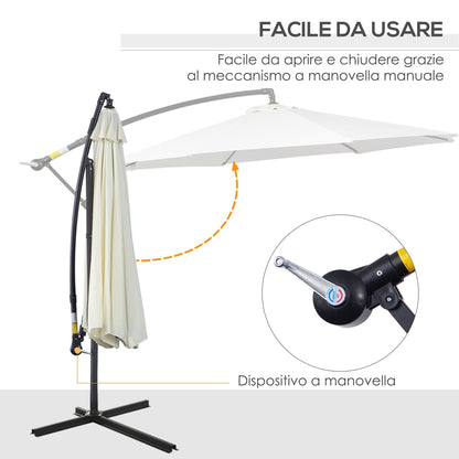 Outdoor Umbrella 3x2.5m with Crank, in Steel and Anti-UV Polyester, Cream
