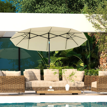 Double Tilting Garden Umbrella with Crank Opening, 285x147x227cm, Beige